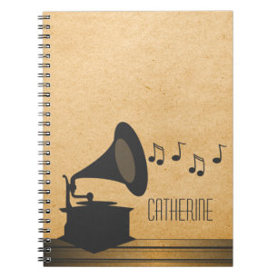 Graues Vintage-Grammophon-Notizbuch Notizblock