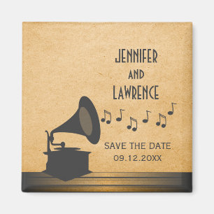 Graues Vintages Gramophon Save the Date Magnet