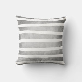 Graues Weiß-Aquarell Stripes Muster Kissen