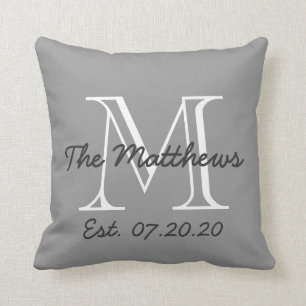 Graues Weiß-Familien-Monogramm Kissen