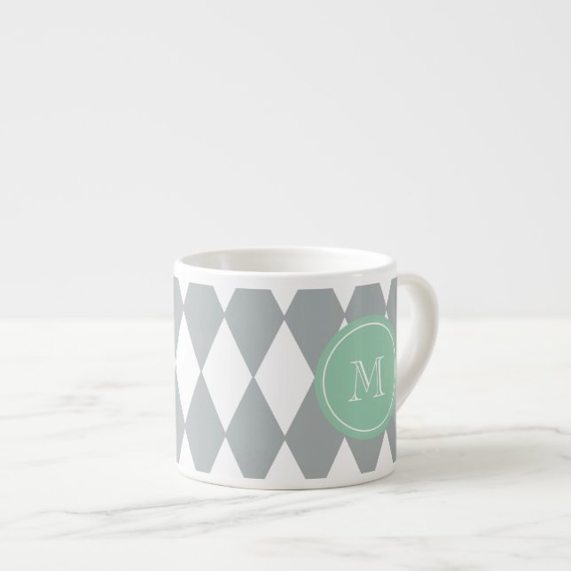 Graues Weiß-Harlekin-Muster, tadelloses grünes Espressotasse (Vorderseite Rechts)