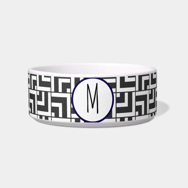 Graues Weiß Jar Monogram Bowl Napf (Vorderseite)