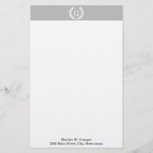 Graues Weiß Laurel Wreath Initial Monogram Briefpapier