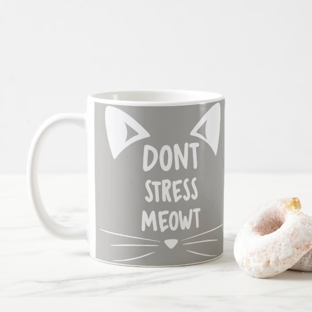 Graues Weiß-Miezekatze-Dame Gift - betonen Sie Kaffeetasse (Mit Donut)