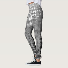 Graues Weiß-Schwarz-Hahnentrittmuster-Karo Ombre Leggings