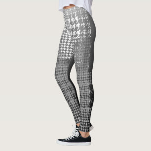 Graues Weiß-Schwarz-Hahnentrittmuster-Karo Ombre Leggings