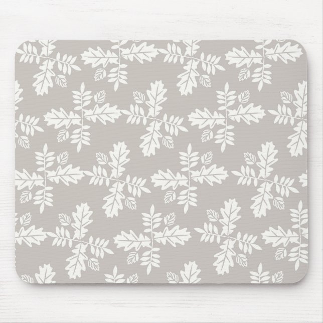 Graues, weißes Blätter Vintages Linienmuster Mousepad (Vorne)