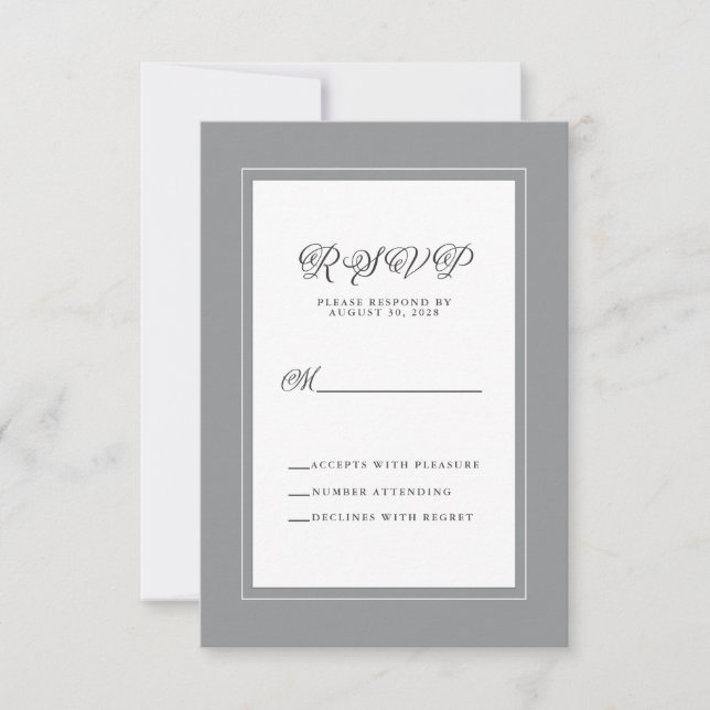 Graues weißes Elegant für die Hochzeitsreaktion RSVP Karte (Vorderseite)