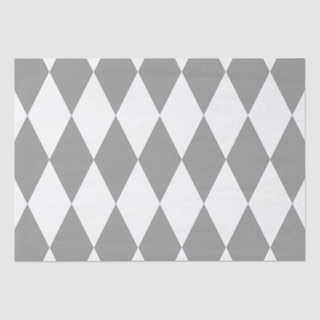 Graues weißes Harlequin Diamonds-Muster Seidenpapier (Vorderseite)