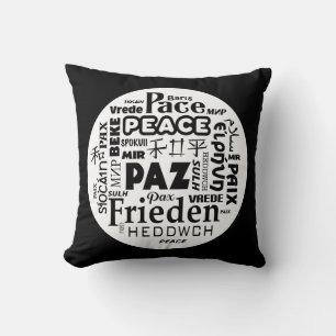 Graues/weißes Kissen/Frieden in mehreren Sprachen Kissen