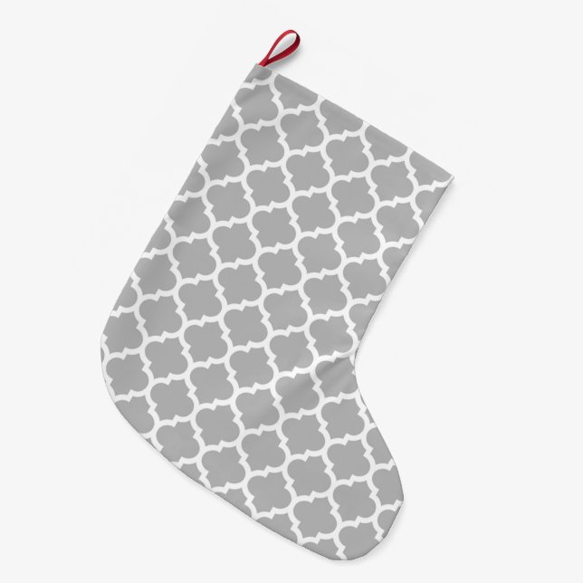 Graues weißes marokkanisches Quatrefolienmuster #5 Großer Weihnachtsstrumpf (Vorderansicht (hängend))