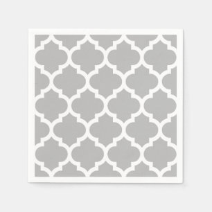 Graues weißes marokkanisches Quatrefolienmuster #5 Serviette