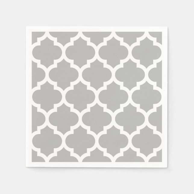 Graues weißes marokkanisches Quatrefolienmuster #5 Serviette (Vorderseite)
