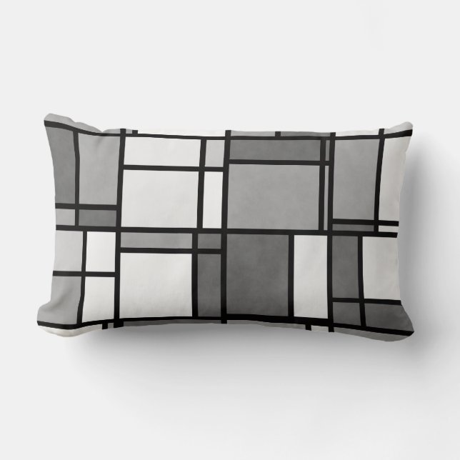 Graues, weißes Mondrian Inspiriertes Muster Lendenkissen (Vorderseite)