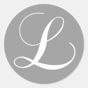 GRAUES WEIßES SCHRIFT-MONOGRAMM INITIAL L HOCHZEIT RUNDER AUFKLEBER