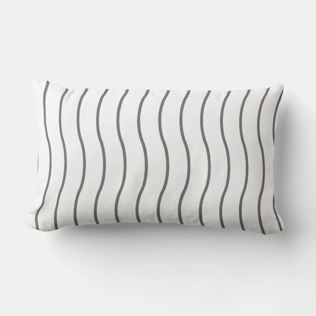 Graues weißes Wellenmuster Lumbar Kissen (Vorderseite)