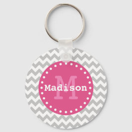 Graues Weißrosa Zickzack Zigzag Monogramm Schlüsselanhänger