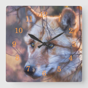 GRAUES WOLF FENSTER DER GELEGENHEIT QUADRATISCHE WANDUHR