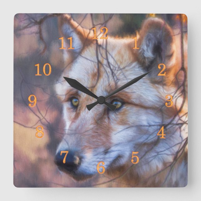 GRAUES WOLF FENSTER DER GELEGENHEIT QUADRATISCHE WANDUHR (Vorderseite)