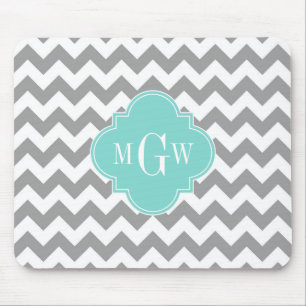 Graues, Zickzack Aqua-Quatrefolie 3 Monogramm Mousepad
