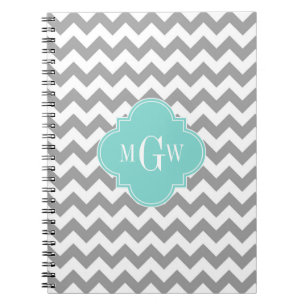 Graues, Zickzack Aqua-Quatrefolie 3 Monogramm Notizblock