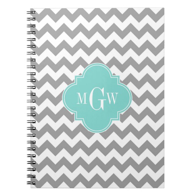 Graues, Zickzack Aqua-Quatrefolie 3 Monogramm Notizblock (Vorderseite)
