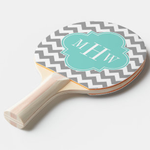 Graues, Zickzack Aqua-Quatrefolie 3 Monogramm Tischtennis Schläger