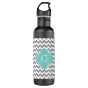 Graues, Zickzack Aqua-Quatrefolienmonogramm Trinkflasche