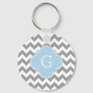 Graues, Zickzack blaues Quatrefolienmonogramm Schlüsselanhänger