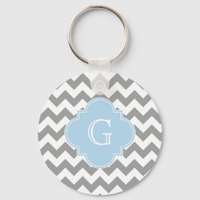 Graues, Zickzack blaues Quatrefolienmonogramm Schlüsselanhänger (Vorderseite)