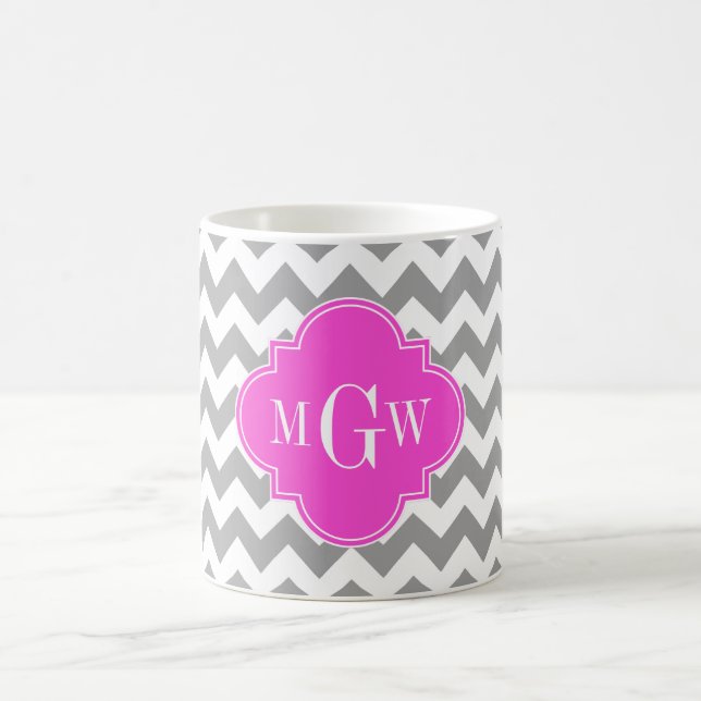 Graues Zickzack Hot-Pink-Folie 3 Monogramm Kaffeetasse (Mittel)