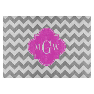 Graues Zickzack Hot-Pink-Folie 3 Monogramm Schneidebrett