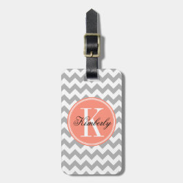 Graues Zickzack mit korallenrotem Monogramm Gepäckanhänger