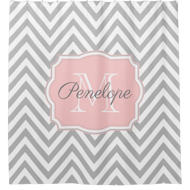 Graues Zickzack Muster Duschvorhang (Vorderseite)