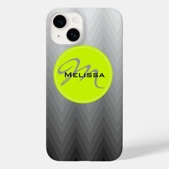 Graues Zickzack Omermuster Grüner Monogramm-Name Case-Mate iPhone Hülle (Rückseite)