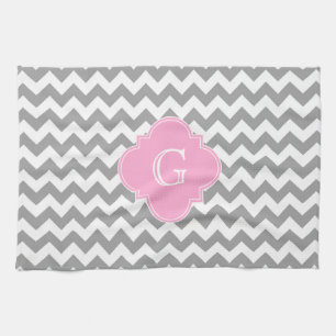 Graues, Zickzack rosa Quatrefolienmonogramm Handtuch