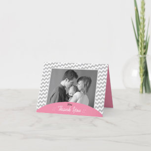 Graues Zickzack und rosa Foto danken Ihnen Karten