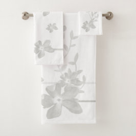 Graufarbene Blume Streifen auf Weiß Badhandtuch Set
