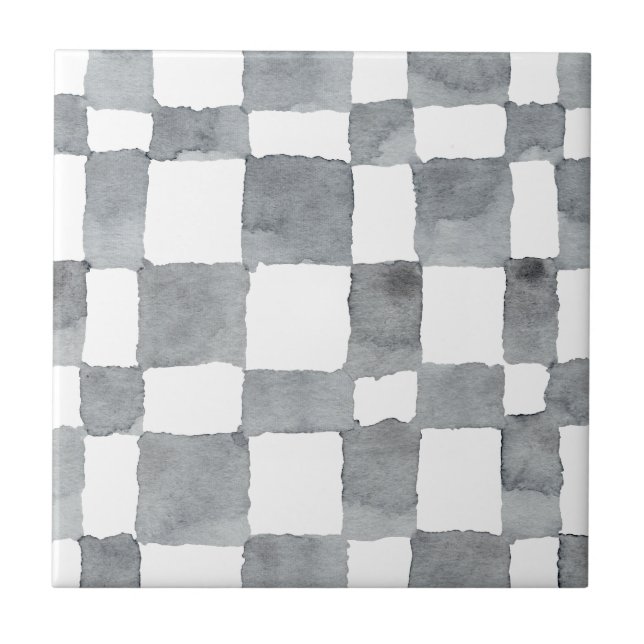 Graufarbene Karo Keramik Tile Fliese (Vorderseite)