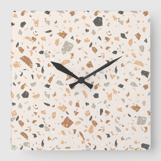 Graufarbene Terrazzo-Textur nahtloses Muster Quadratische Wanduhr (Vorderseite)