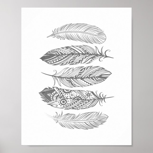 Graufarbenes Feather Tribal Print Poster (Vorne)