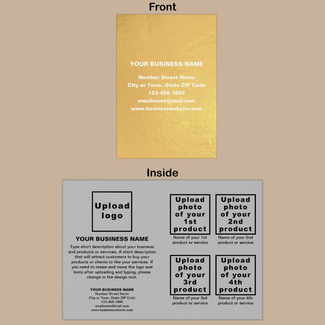 Graufarbige Firmenmarke auf der Foil Card Folienkarte (Your business brand on card with gold foil background. Gray background inside.)