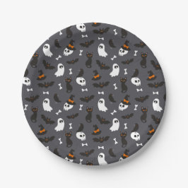 Graugeister Skulls Ravens Cats Halloween Muster Pappteller
