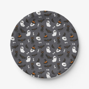 Graugeister Skulls Ravens Cats Halloween Muster Pappteller