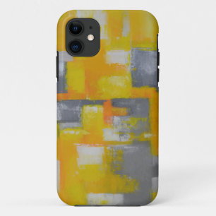 Graugelbe abstrakte Kunstmalerei iPhone 11 Hülle