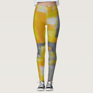 Graugelbe abstrakte Kunstmalerei Leggings