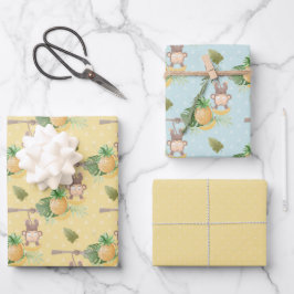 Graugelbe Affenbaum Babydusche Geschenkpapier Set