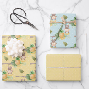 Graugelbe Affenbaum Babydusche Geschenkpapier Set