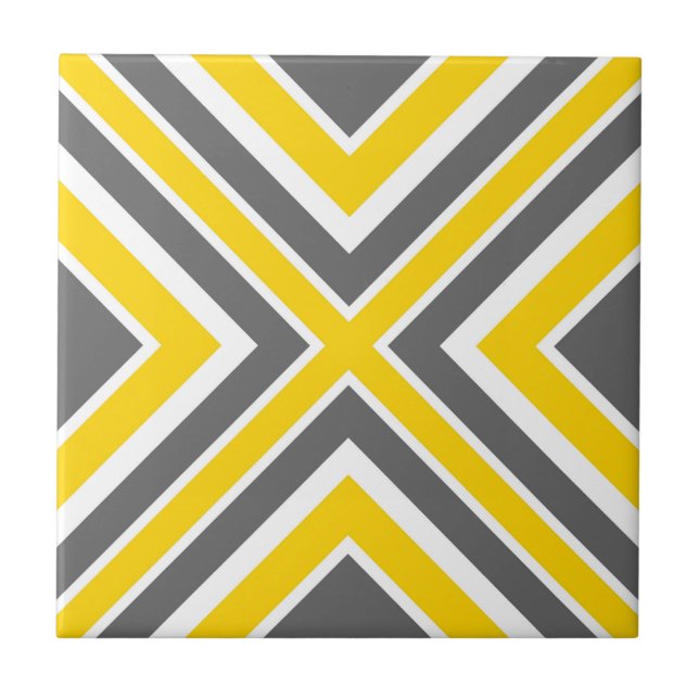 Graugelbe weiße Geometrie Fliese (Vorderseite)