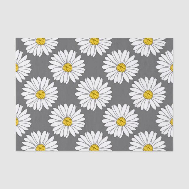 Graugelbes weißes Daisy-Muster Seidenpapier (Vorderseite)
